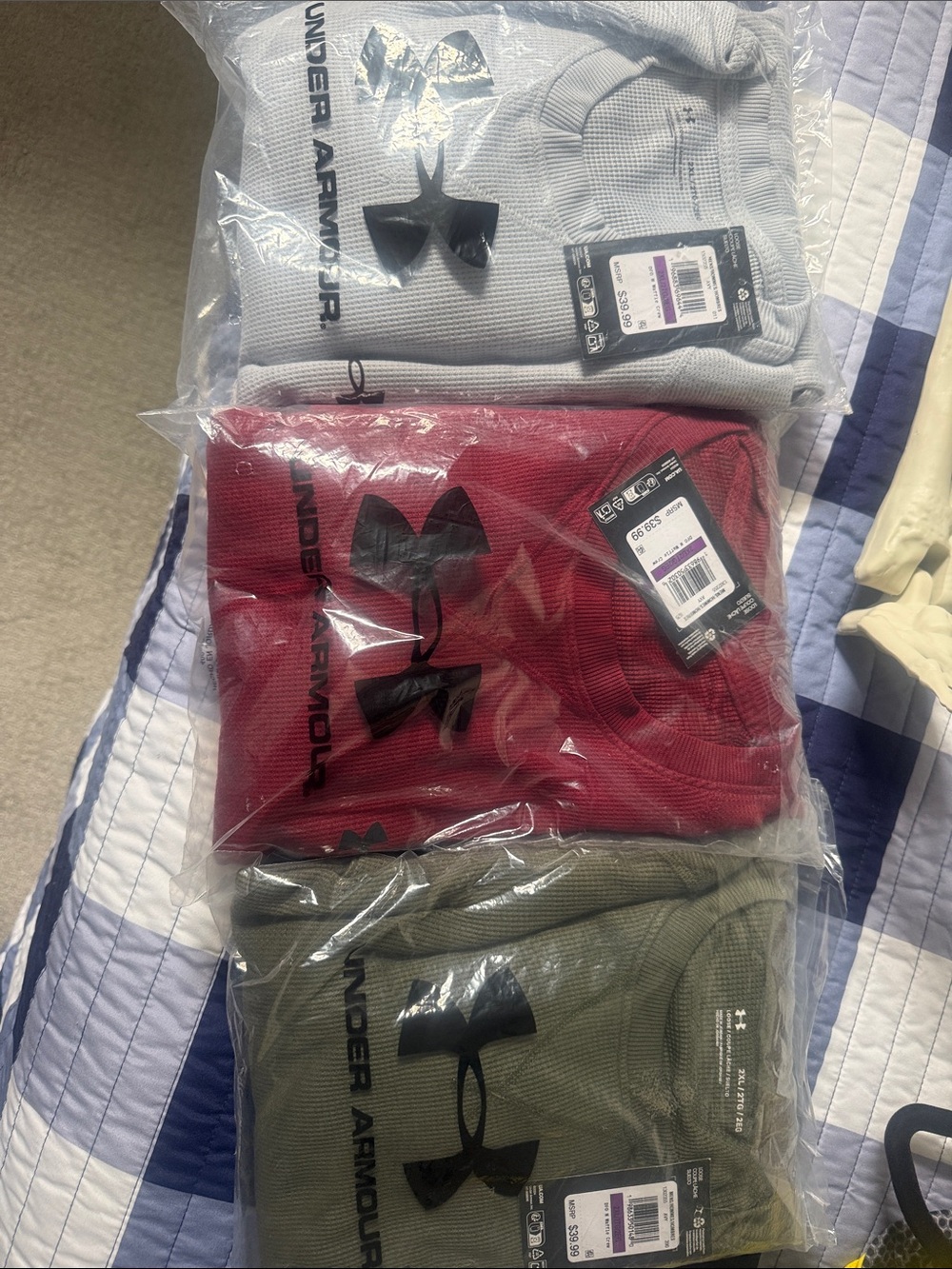 3 Under Armour Men's Light Gray, maroon and Army green Waffle Crew Sweatshirt